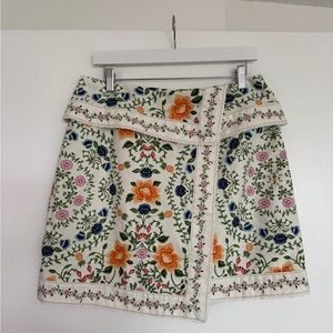 NEW Farm Rio Off-White Folk Floral Mini Wrap Skirt